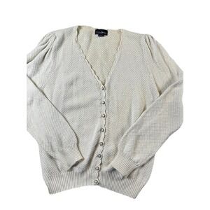 Hunters Run Vtg Cream Knit Cardigan Sweater Scallop Neck Cottagecore Granny Sz L